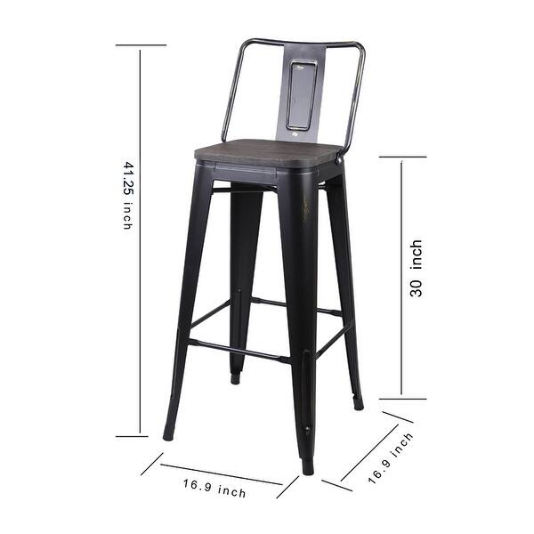 30" High Back Metal Stool with Dark/Light Wooden SeatSet of 2 Bed